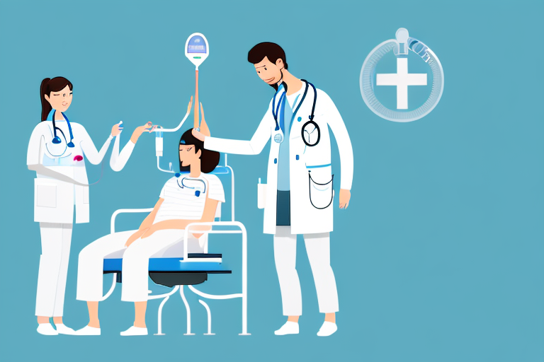 A doctor is giving an injection to a patient in a hospital bed.