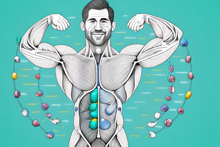 A man is flexing his muscles in a drawing of his body.