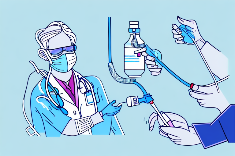 A doctor wearing a mask is getting an injection from another doctor.