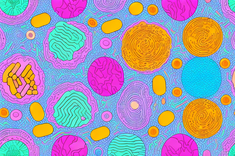 A seamless pattern of colorful circles on a blue background.