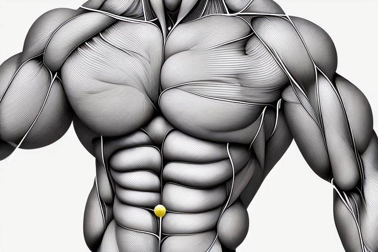A black and white drawing of a man with muscles