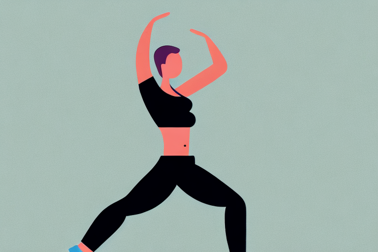 A woman is doing a yoga pose with her arms in the air.