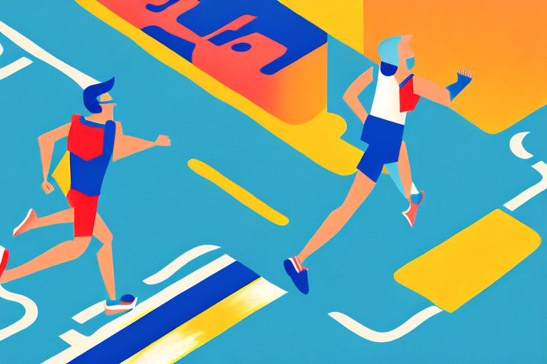 A couple of people are running on a road.