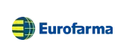 Logotipo da Eurofarma com texto azul e ícone de globo verde-amarelo