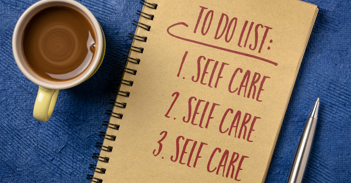 coffee cup with a to do list of self care