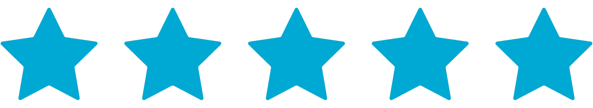 Five blue stars are lined up in a row on a white background.