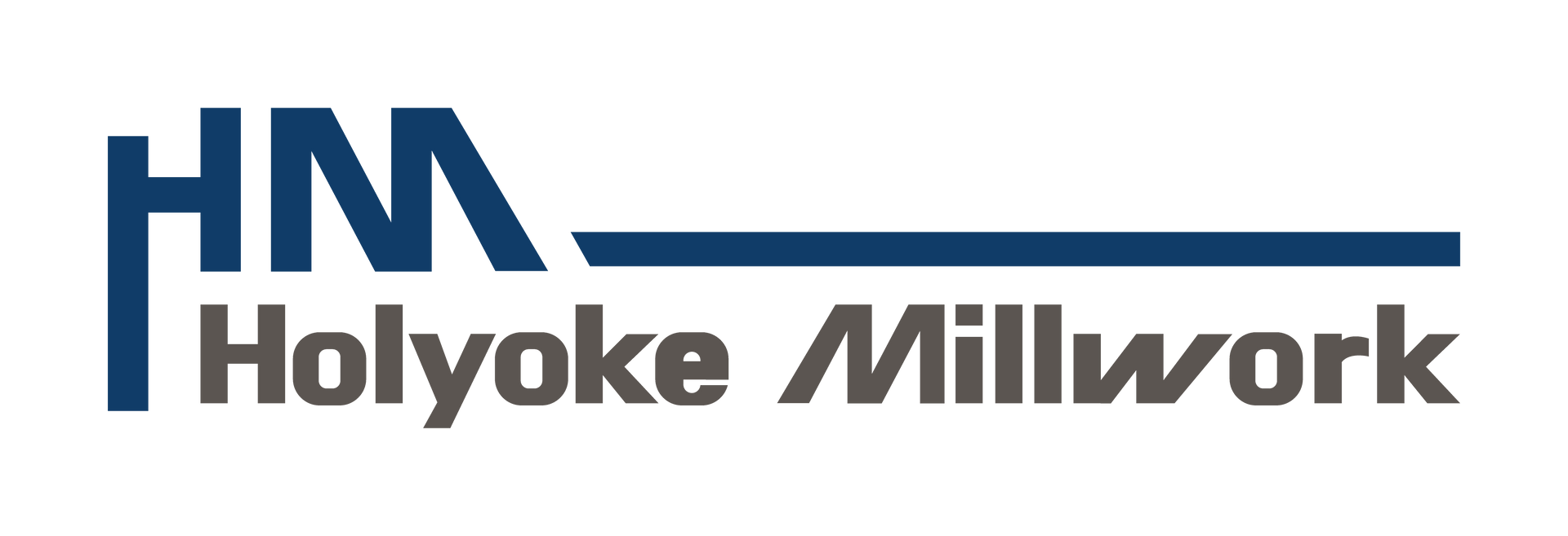 The logo for hm holyoke millwork is blue and white.