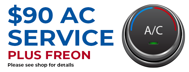 $90 AC service plus Freon offer with car air conditioning button.