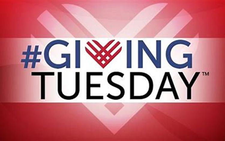 A logo for giving tuesday with a heart in the background