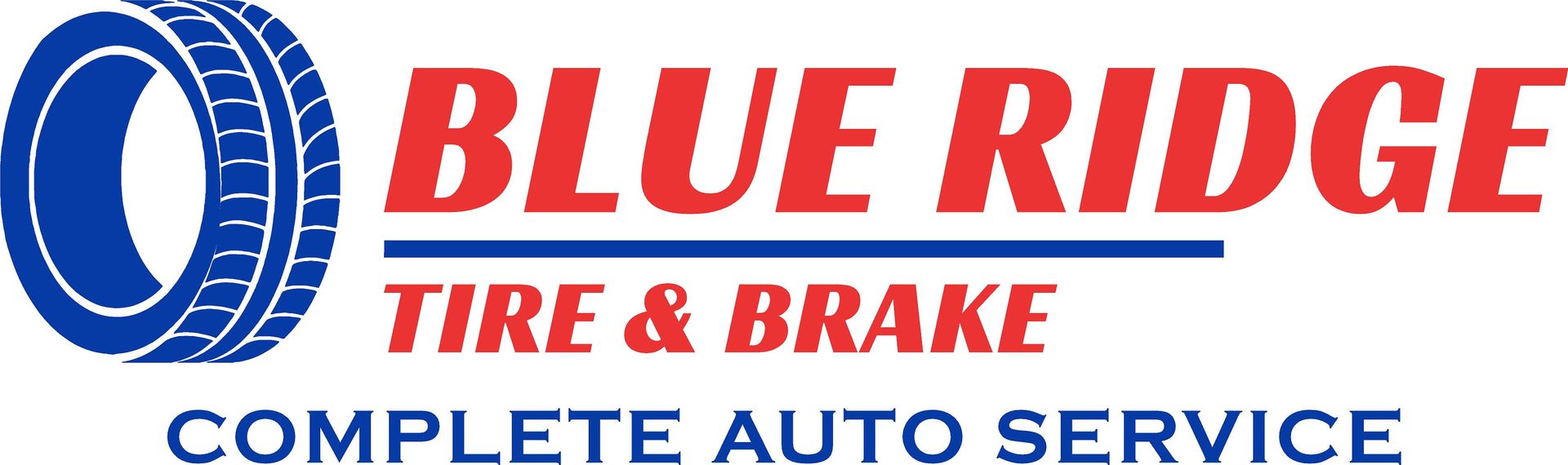 Blue Ridge Tire & Brake logo in red and blue with a tire graphic and “Complete Auto Service” text
