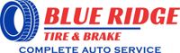Blue Ridge Tire & Brake logo in red and blue with a tire graphic and “Complete Auto Service” text