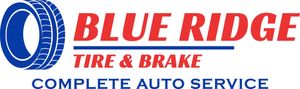 Blue Ridge Tire & Brake logo in red and blue with a tire graphic and &ldquo;Complete Auto Service&rdquo; text