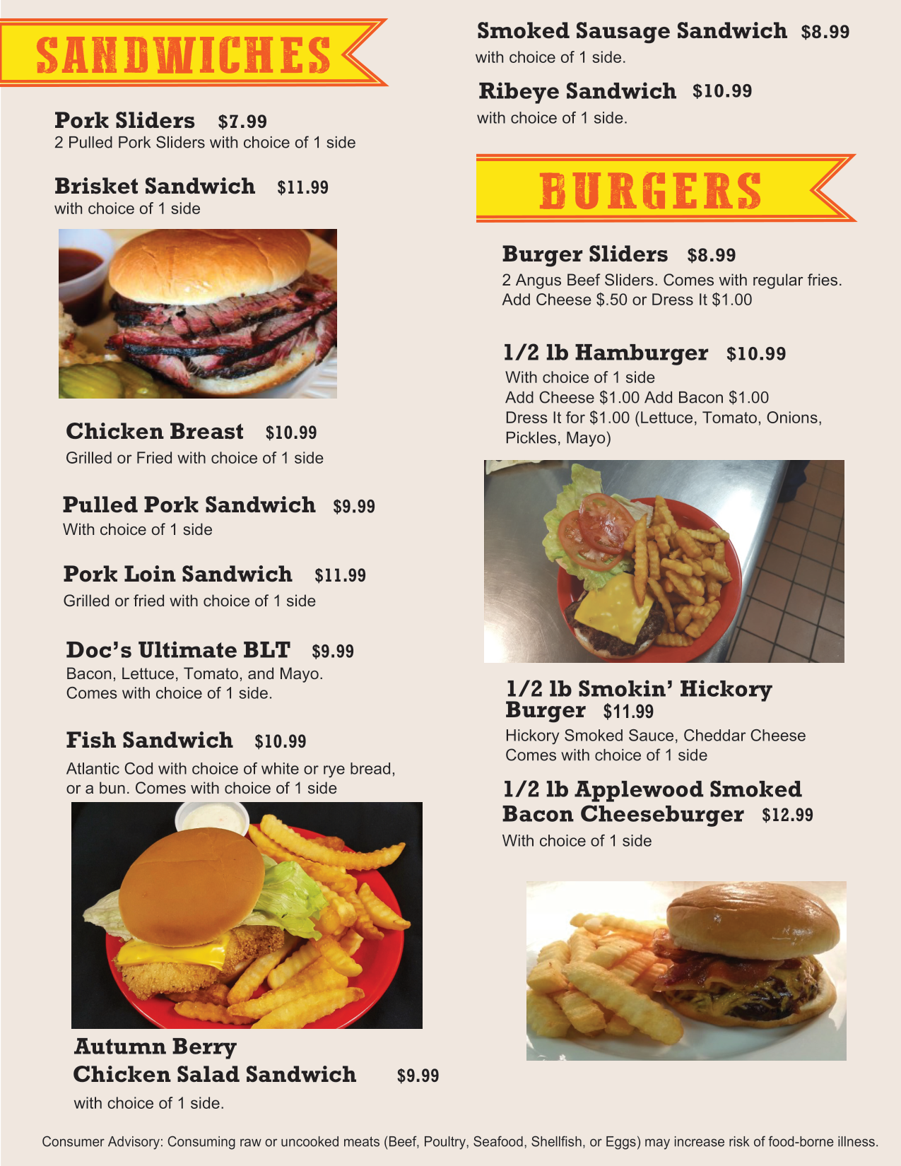 Sandwiches and burgers