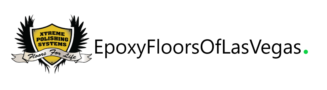 EpoxyFloorsOfLasVegas logo with gold shield emblem and black text on white background