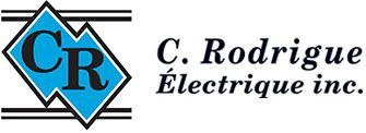 Logo pour C. Rodrigue Électrique inc., comportant un losange bleu avec « CR » et le nom de l'entreprise.