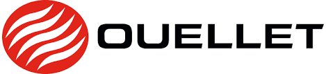 Logo de Ouellet : cercle rouge avec motif de vague, texte noir.