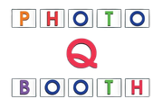 Colorful “PHOTO” above and “BOOTH” below with a red Q in the center on a white background