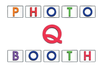 Colorful “PHOTO” above and “BOOTH” below with a red Q in the center on a white background
