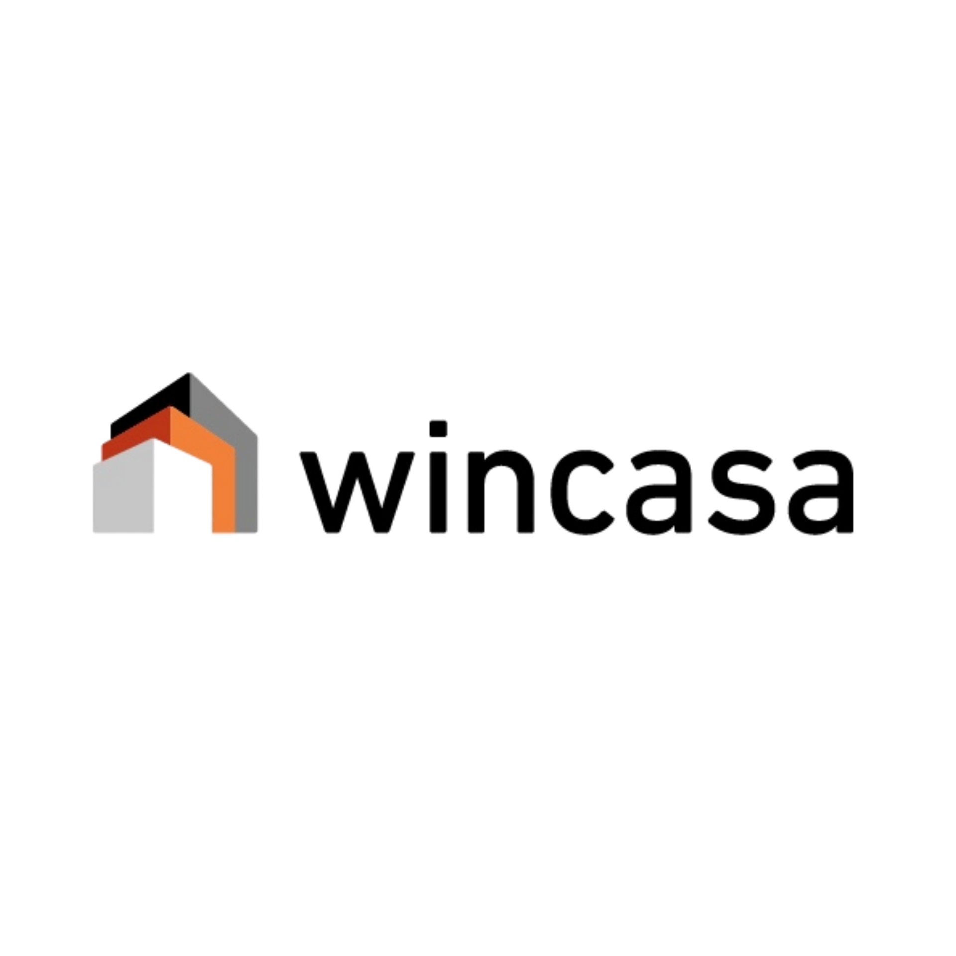 Le logo de Wincasa présente le nom de l'entreprise en noir à côté d'une icône de maison abstraite et multicolore.