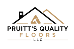 Pruitt’s Quality Floors LLC logo with roof outline and tan-and-black typography