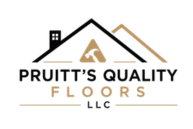 Pruitt’s Quality Floors LLC logo with roof outline and tan-and-black typography