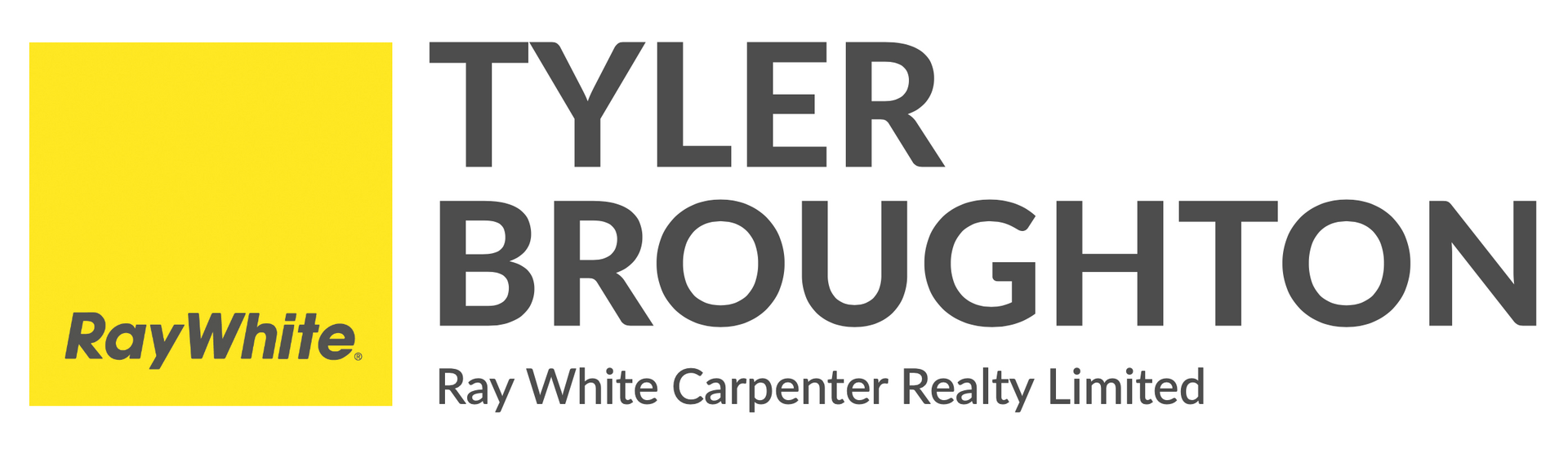 Ray White Typer Broughton real estate logo with yellow and gray branding