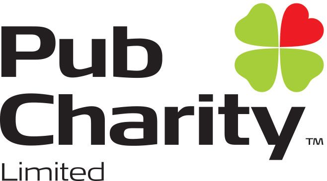 Pub Charity Limited logo with black text and a green-red four-leaf clover icon