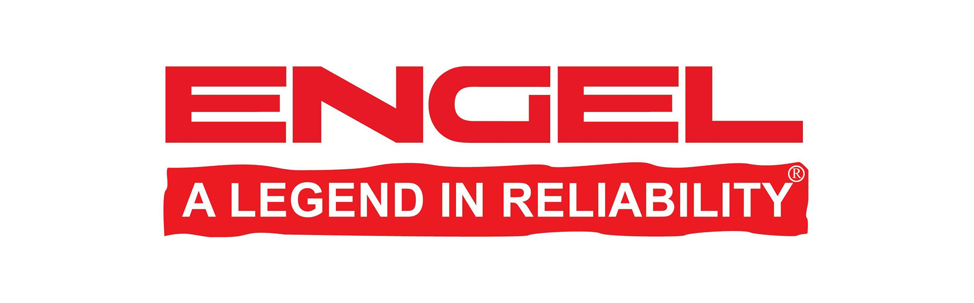 A red and white logo for engel a legend in reliability