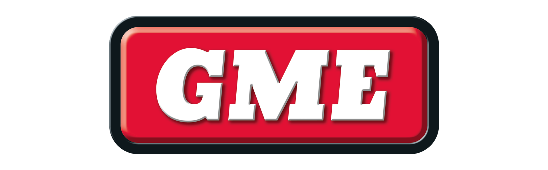 A red and white gme logo on a white background.