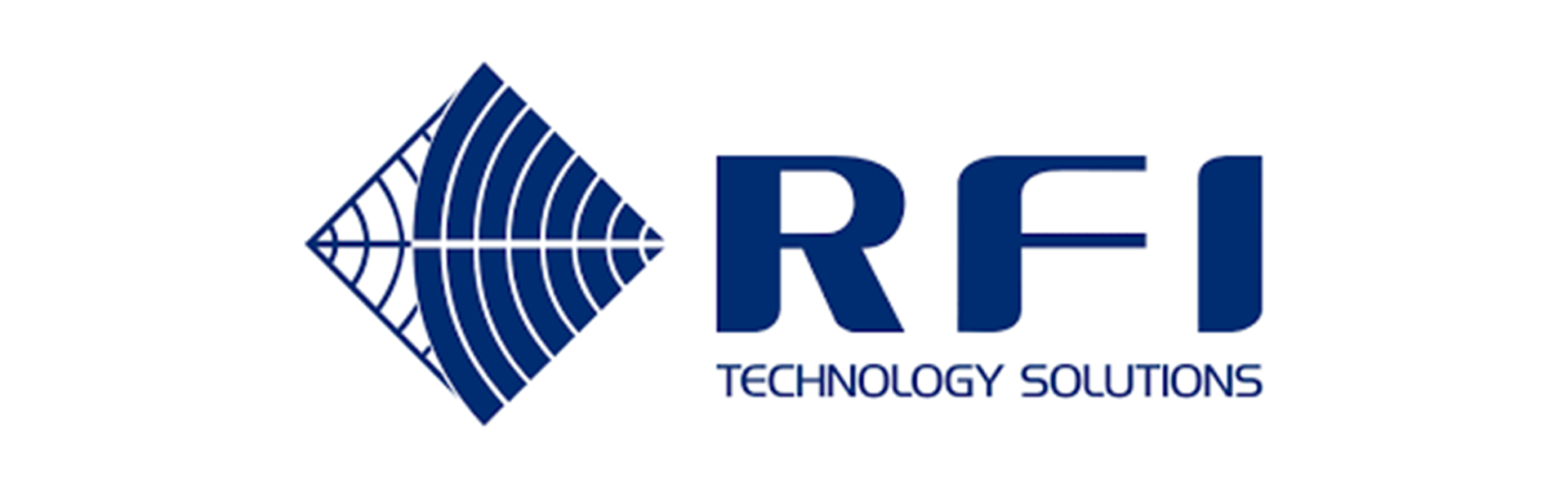 The logo for rfi technology solutions is blue and white.