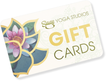 Sage Yoga Studios gift card with lotus flower design.