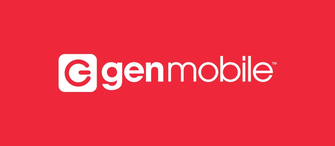 Genmobile logo: white logo inside square, 