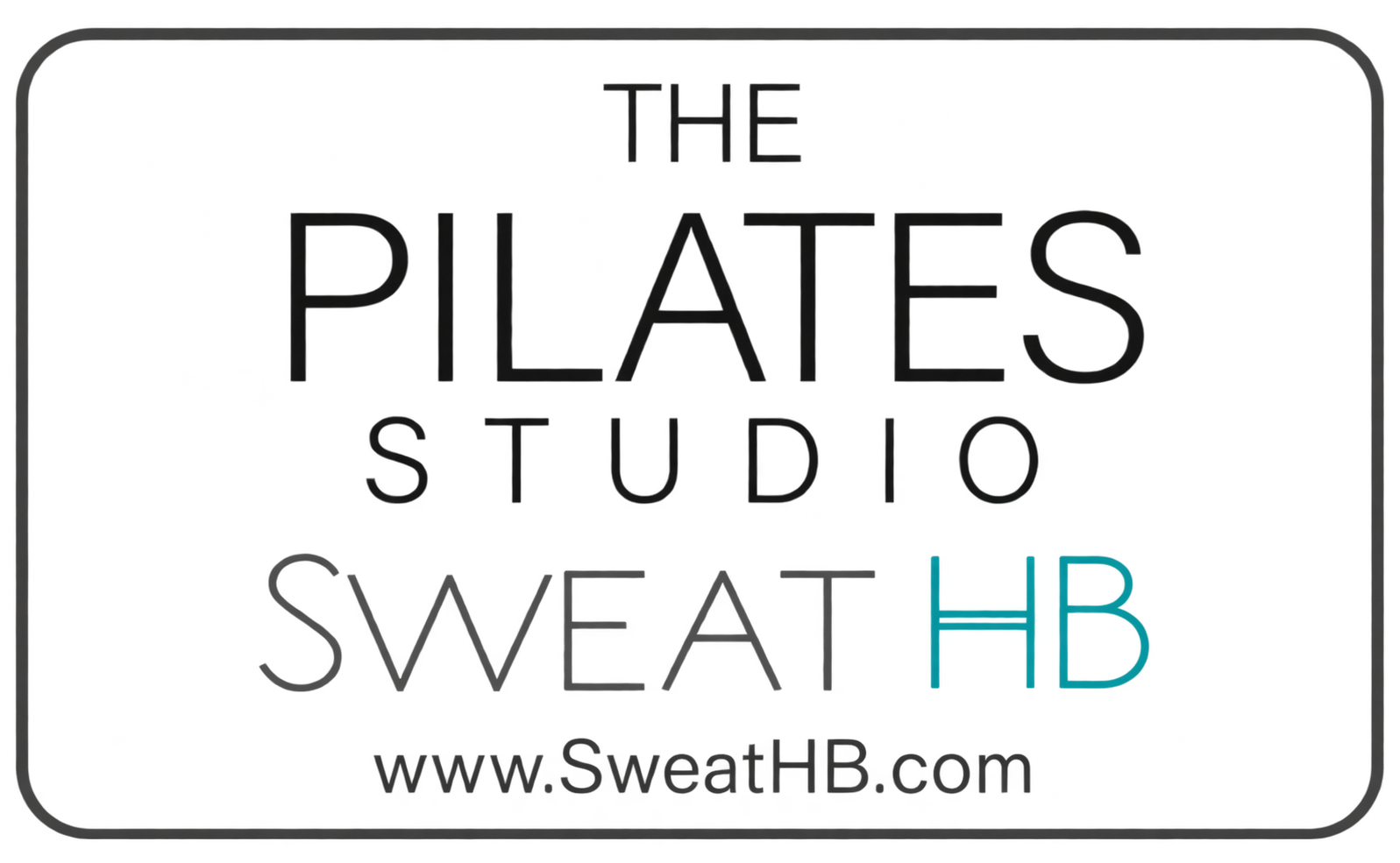 Logo for The Pilates Studio SweatHB in black and light blue with website www.SweatHB.com