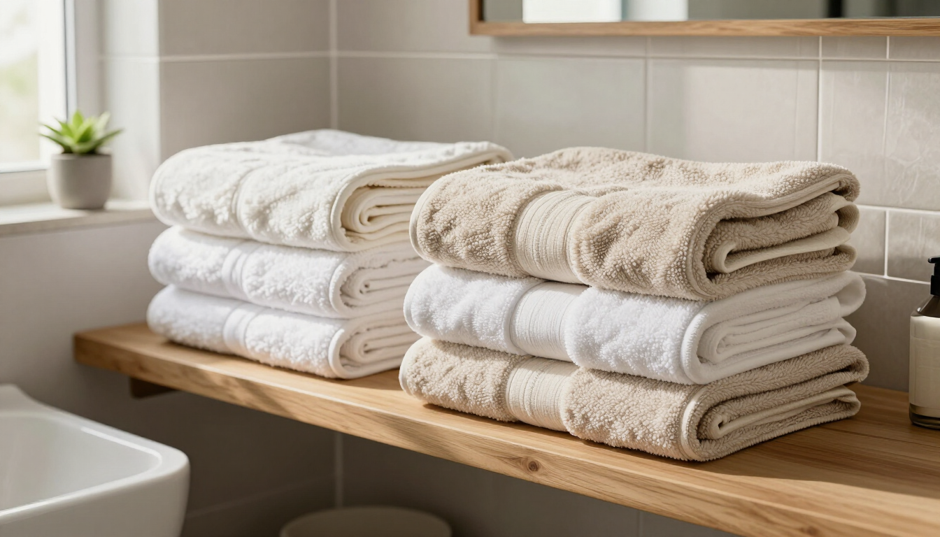 Toallas de algodón dobladas en un baño ordenado
