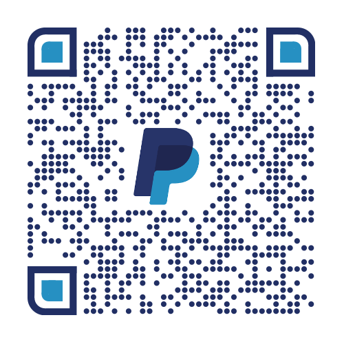 PayPal QR code. Blue and white pixels create a square with the PayPal logo in the center.