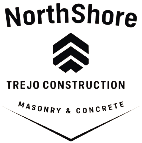 Black logo for NorthShore Trejo Construction featuring a chevron icon above the text