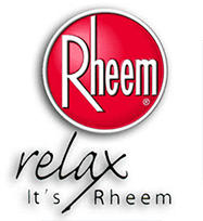 Rheem logo: red circle with white text 
