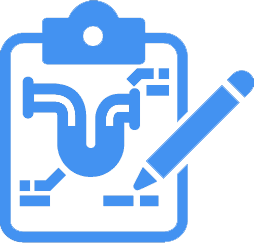 Blue clipboard with plumbing diagram and a pencil.