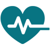 A blue heart with a white heartbeat line inside of it.