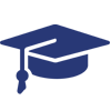 A blue graduation cap with a tassel on a white background.