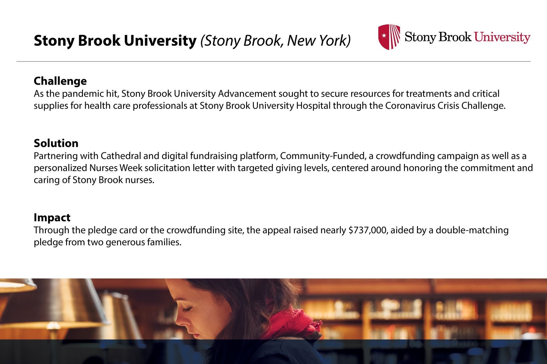 A poster for stury brook university shows a woman looking at her phone