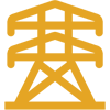 A yellow icon of an electrical tower on a white background.