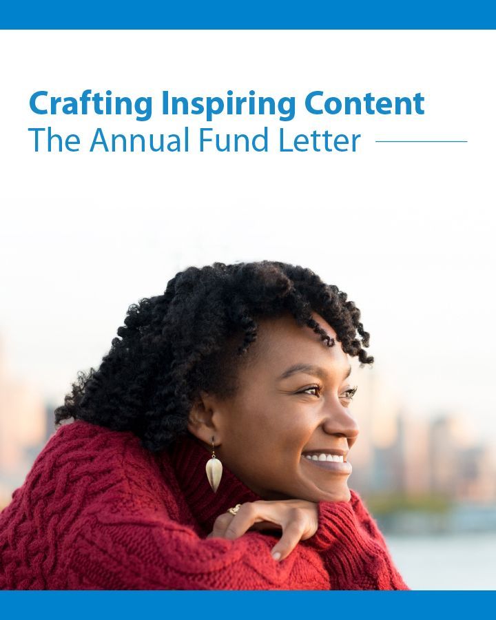 A woman in a red sweater is smiling on the cover of the annual fund letter