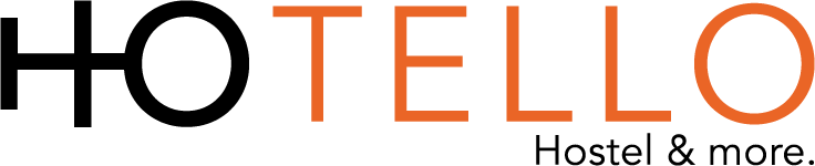 Logo HOTELLO in nero e arancione con lo slogan 
