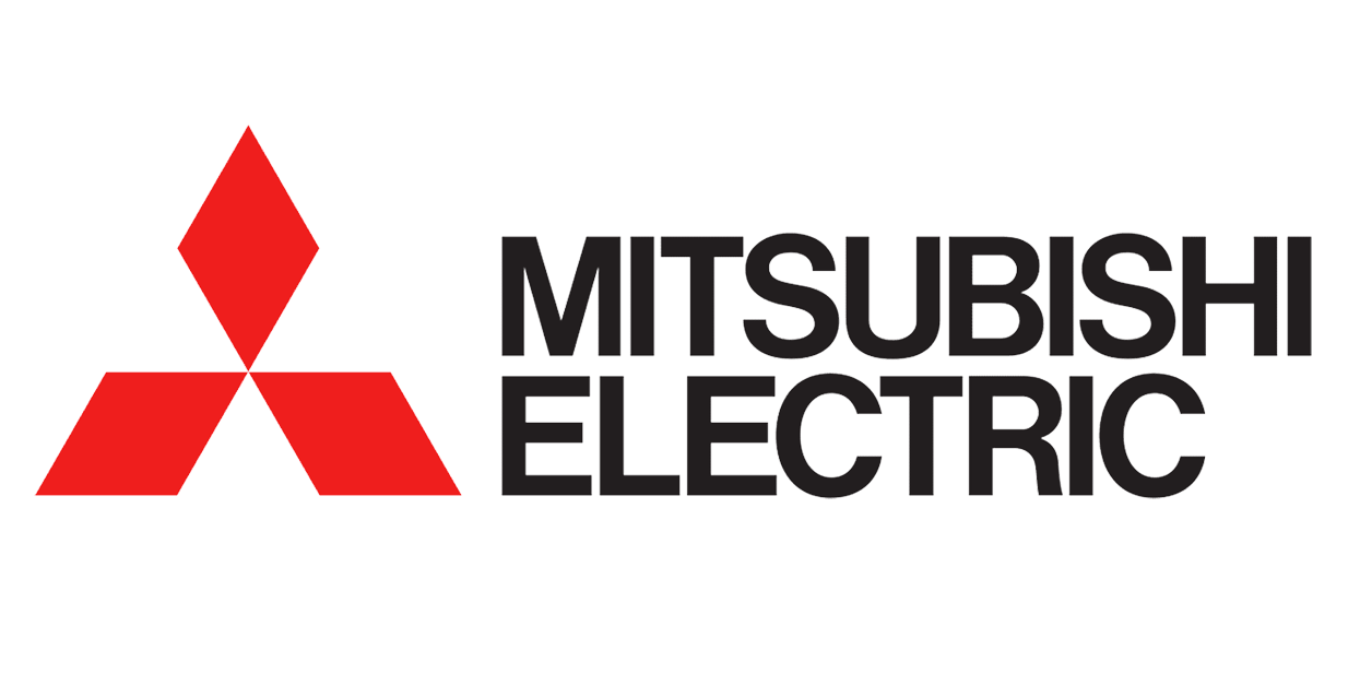 The mitsubishi electric logo is red and black on a white background.