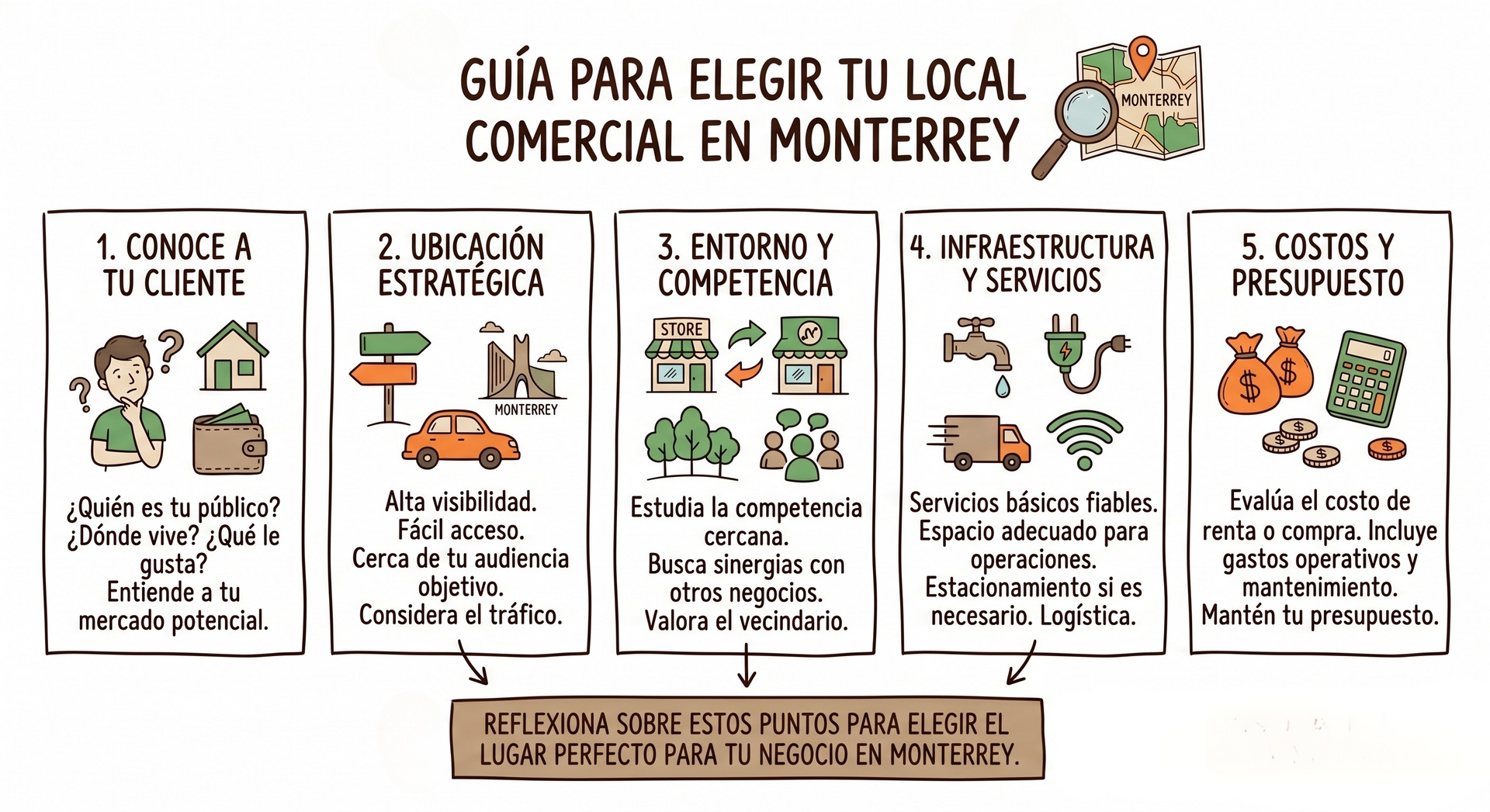 Guia para elegir tu local comercial en Monterrey Infografía sobe guía para elegir un local en Monterrey