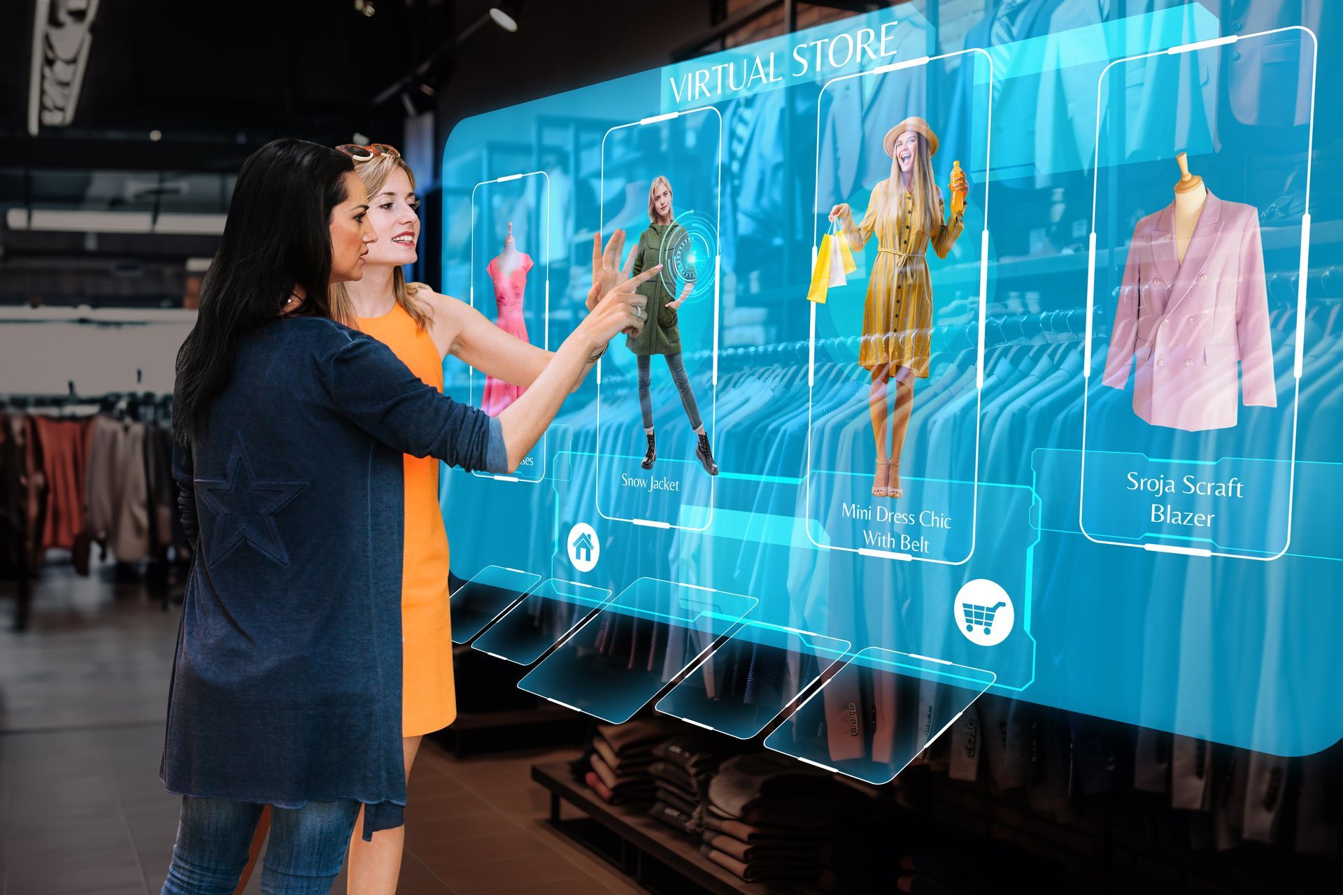 mujeres en unicentro comercial utilizando tecnología 3D mujeres en unicentro comercial utilizando tecnología 3D
