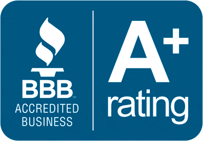BBB Accredited Business A+ rating badge in blue and white