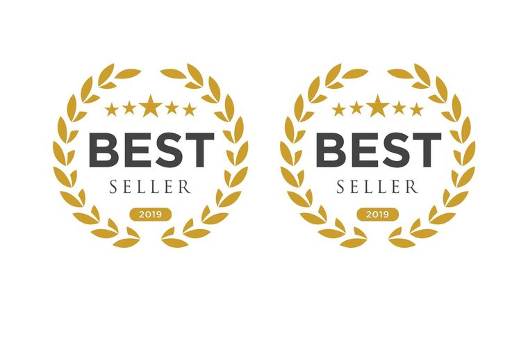 Two gold laurel wreath “Best Seller” badges on a white background