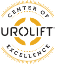UroLift Center of Excellence logo: black text on a yellow and gold circular emblem.
